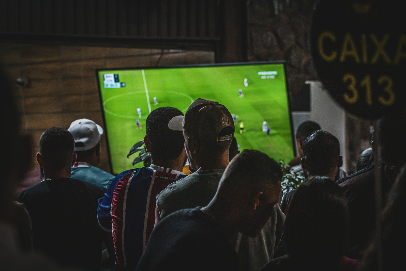 People watching a football match on TV