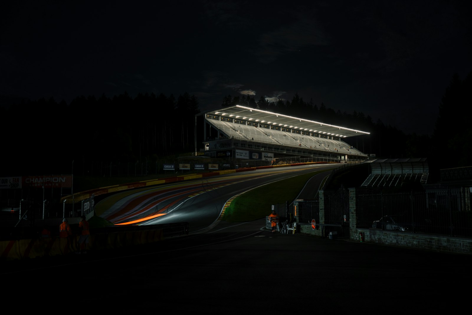 Race track at night under floodlights