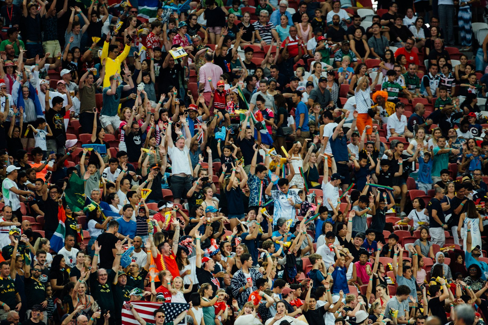 Stadium crowd celebrating during a match